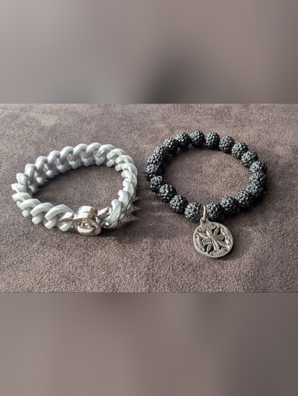 Rustic Cuff Black And Gray Bracelet Set with Silver Accents